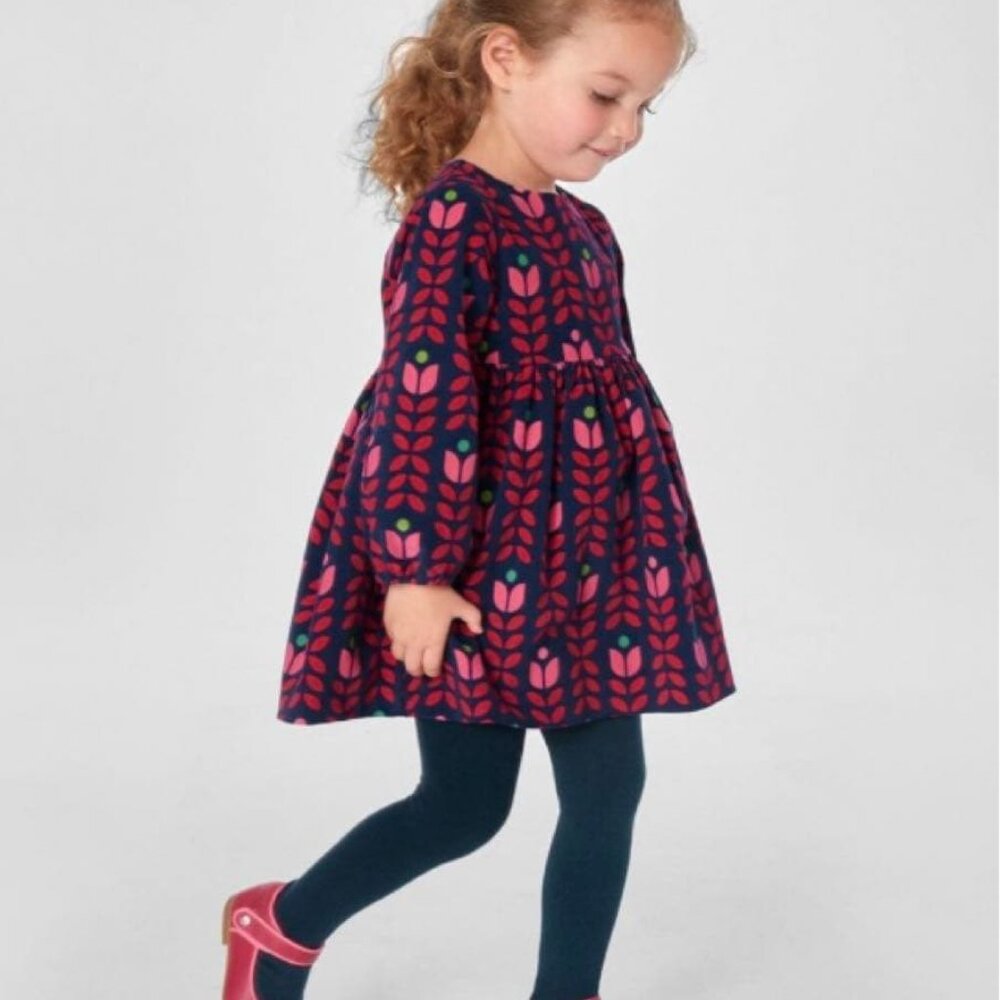 Jacadi Navy and Red Velour Patterned Dress